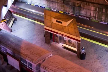 quincy adams t station at night