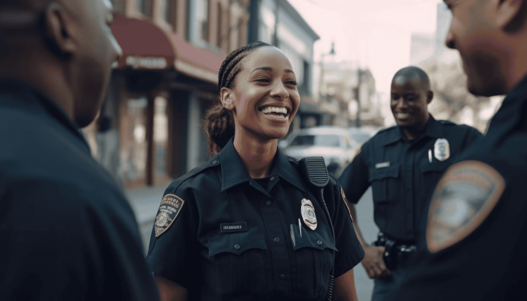 4 police officers smiling in conversation